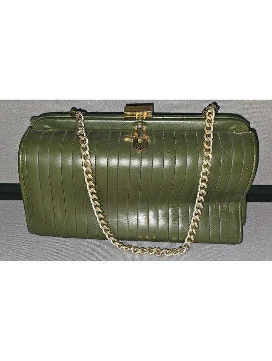 Handbags - Vintage Empress Olive Green Leather Shoulder Bag with Gold Chain Strap
